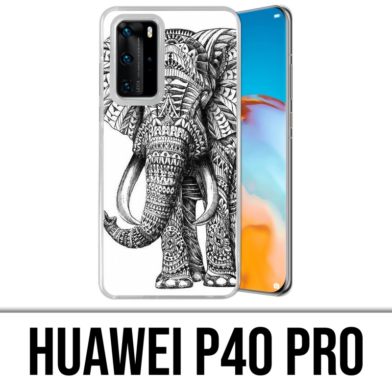 Huawei P40 PRO Case - Aztec Elephant Black And White