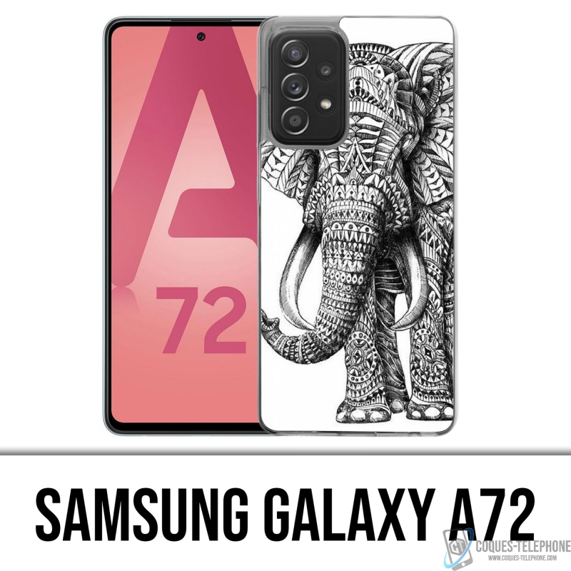 Coque Samsung Galaxy A72 - Éléphant Aztèque Noir Et Blanc